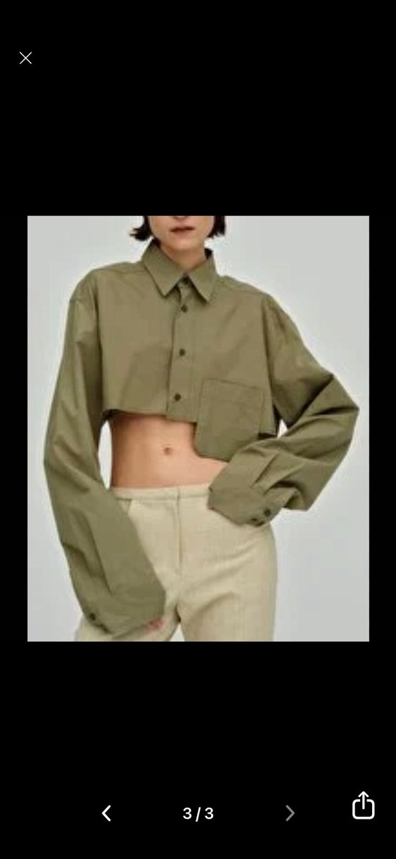 Kadın Haki Pamuk Düğmeli Uzun Kollu Gömlek - Görsel 3