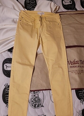 mango limon sarısı 36 beden keten pantolon