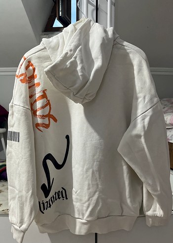 Diğer Beyaz Kapüşonlu Baskılı Oversize Sweatshirt