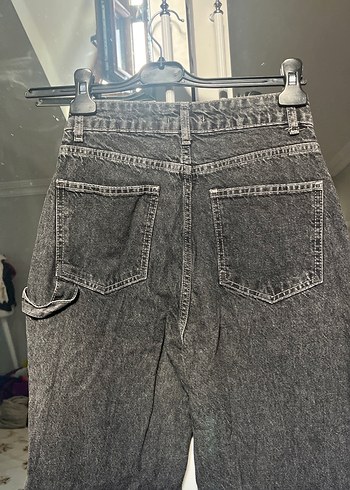 34 Beden gri Renk Gri Bel Detaylı Salaş Midi Kot Pantolon