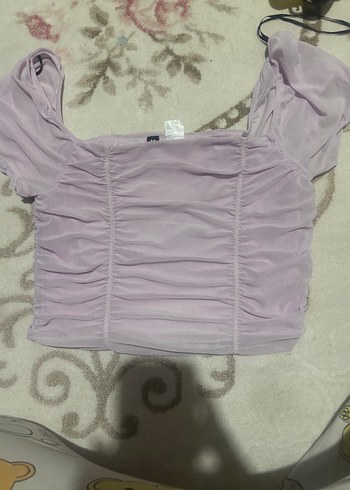 Mor Drapeli Kısa Kollu Mini Bluz