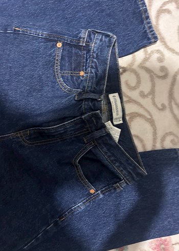 Stradivarius Düğmeli Mavi Midi Denim Kadın Jean