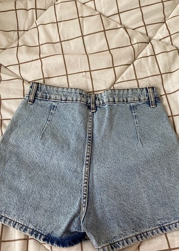 Mavi Pileli Midi Kot Şort - Görsel 2