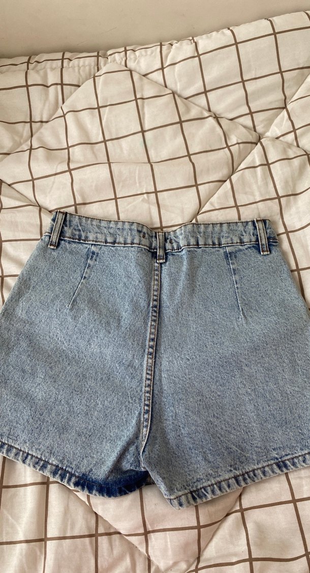 Mavi Pileli Midi Kot Şort - Görsel 2