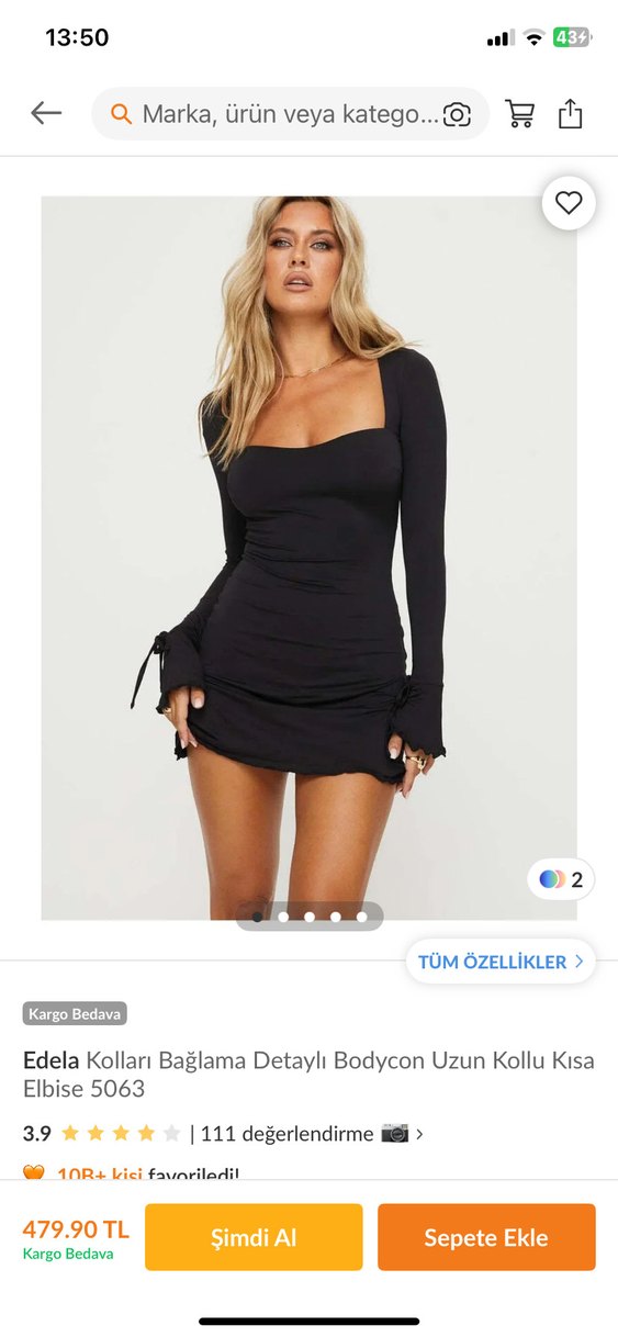 Uzun Kollu Mini Elbise - Görsel 2