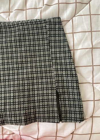 Koton Gri Ekose Desenli Pilili Mini Etek - Görsel 2