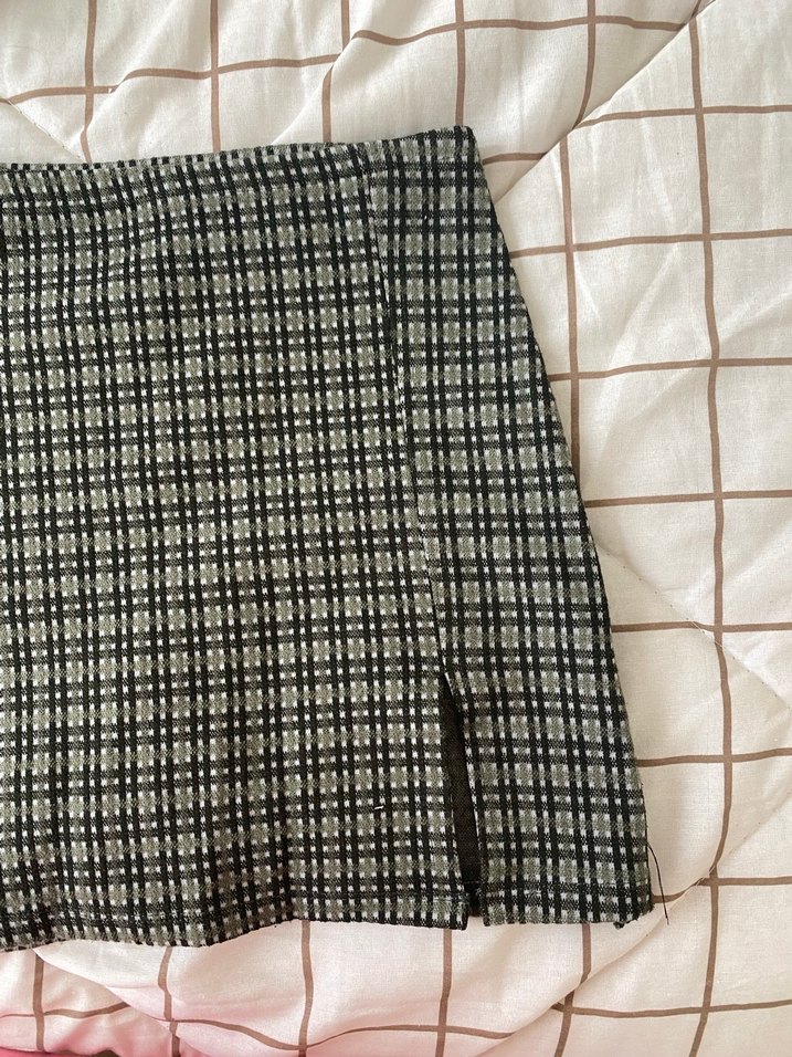 Koton Gri Ekose Desenli Pilili Mini Etek - Görsel 2