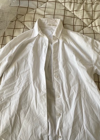 Pull & bear oversize Beyaz Keten  Gömlek - Görsel 3