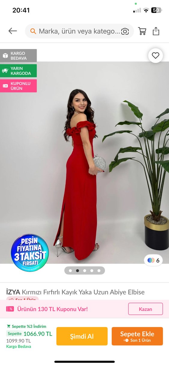 Kırmızı Fırfırlı Kayık Yaka Uzun Abiye - Görsel 2