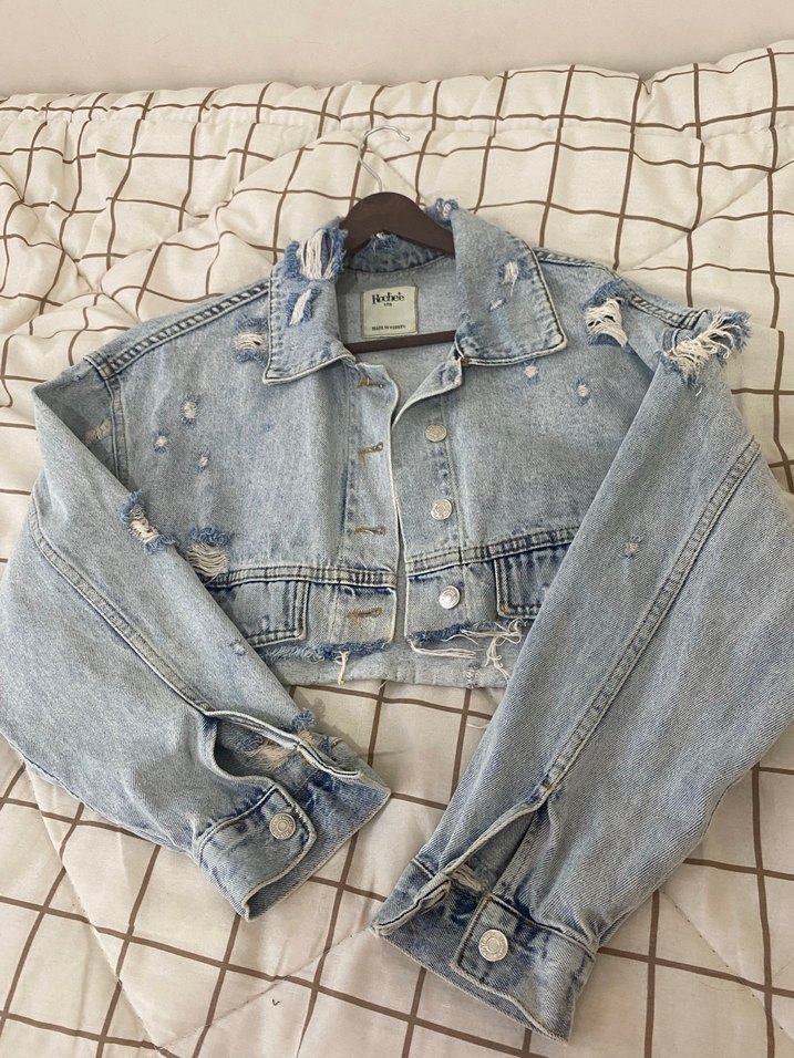 Düğmeli Mavi Kadın Kot Ceket - Görsel 2