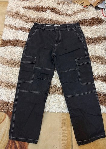 Pull and Bear Siyah Rahat Kargo Pantolon