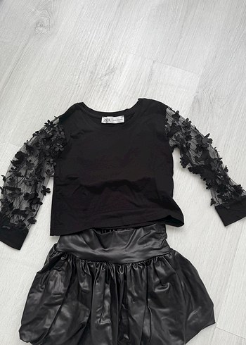 Zara Siyah Deri Goth Etek ve Zara bluz - Görsel 2