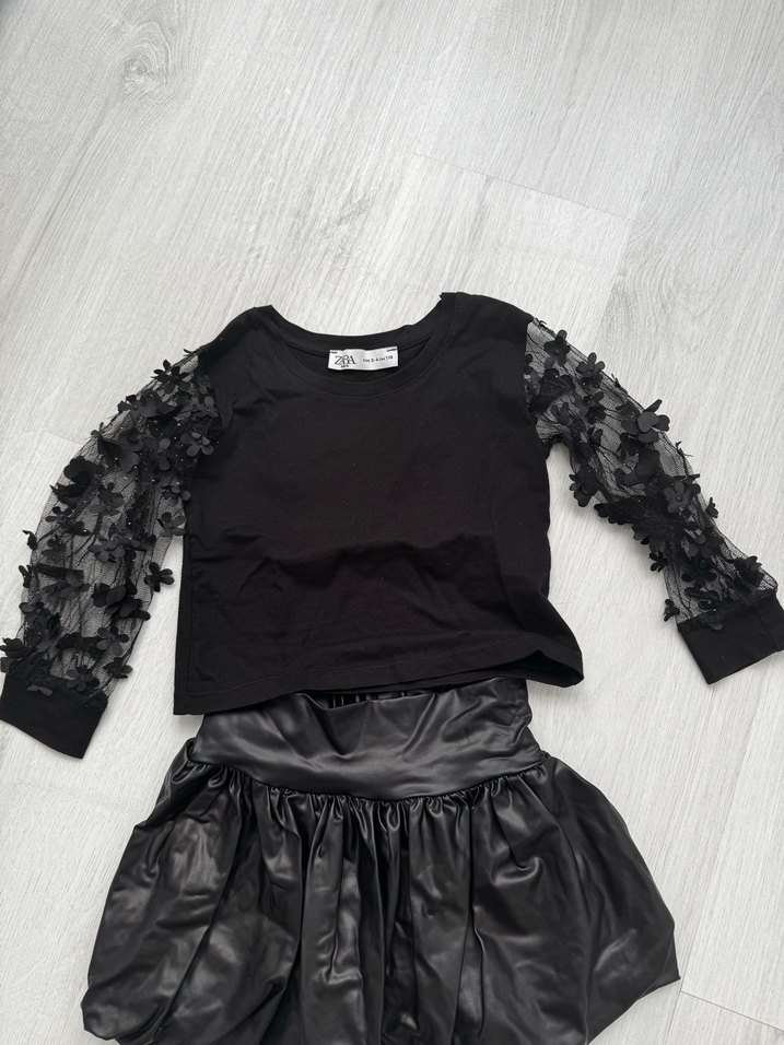 Zara Siyah Deri Goth Etek ve Zara bluz - Görsel 3