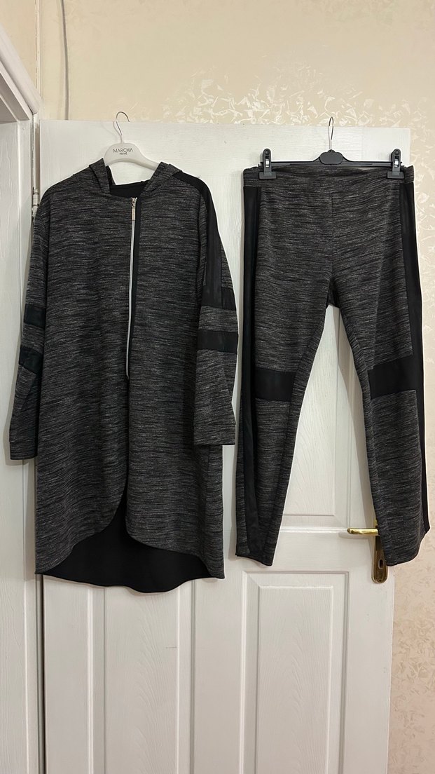 Kadın Uzun Gri Eşofman Takımı Fermuarlı - Görsel 5