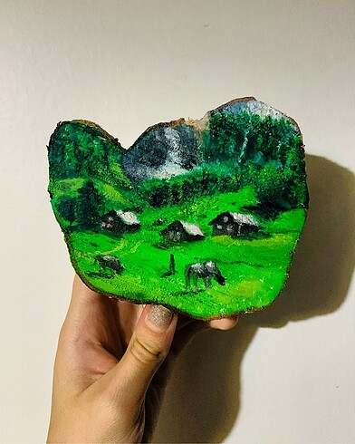 Ham kütük üzeri yağlı boya-Kırsalda Öğlen