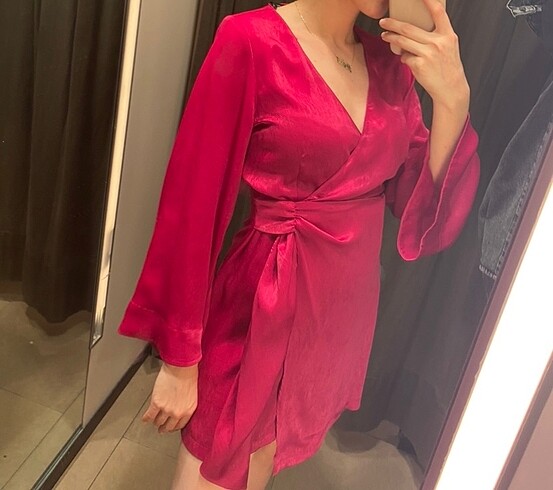 xs Beden pembe Renk Zara Saten Elbise