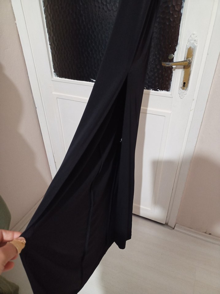 Siyah Uzun Askılı Drapeli Kadın Elbise - Görsel 2