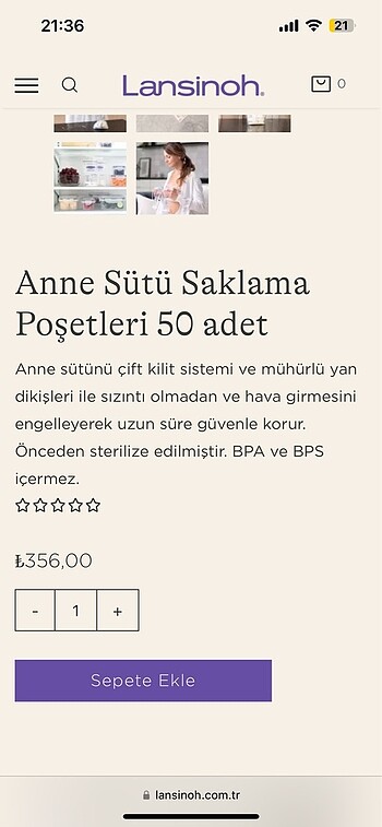  Beden Lansinoh Anne Sütü Saklama Poşeti