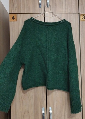 Kadın Yeşil Triko Bisiklet Yaka Kazak - Görsel 2