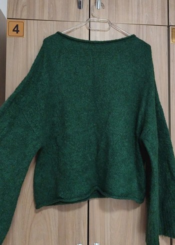 Kadın Yeşil Triko Bisiklet Yaka Kazak - Görsel 3