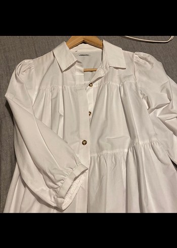 Düğmeli Beyaz Gonlek elbise - Görsel 2