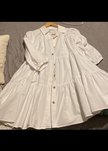 Düğmeli Beyaz Gonlek elbise - Görsel 3