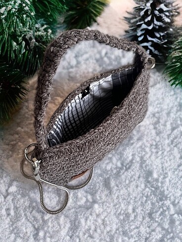  Beden kahverengi Renk HandMade Örme Çanta