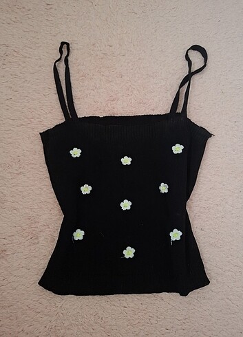 Papatya detaylı askılı crop