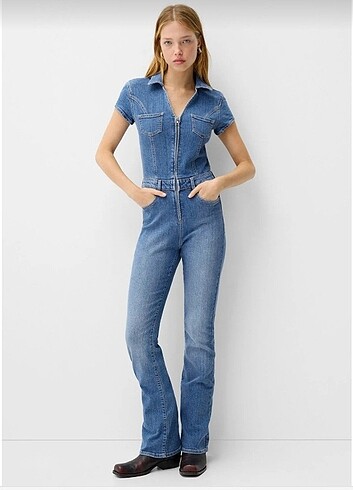 Bershka kısa kollu denim tulum
