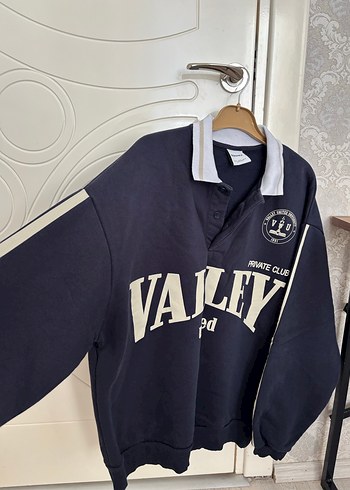 38 Beden mavi Renk Uzun Kollu V Yaka Baskılı Sweatshirt