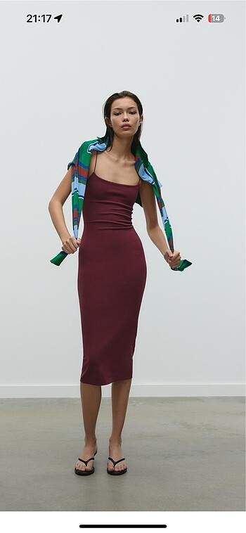s Beden bordo Renk Zara stretch midi elbise