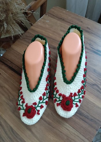 Birkenstock Nakışlı Beyaz Örgü Kadın çeyizlik patik