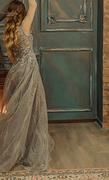 s Beden gri Renk ABİYE ELBİSE