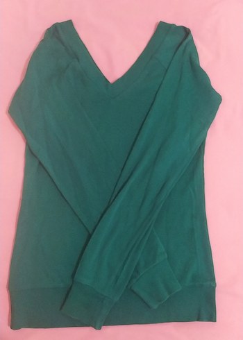 Kadın Yeşil V Yakalı Uzun Kollu Kazak - Görsel 2