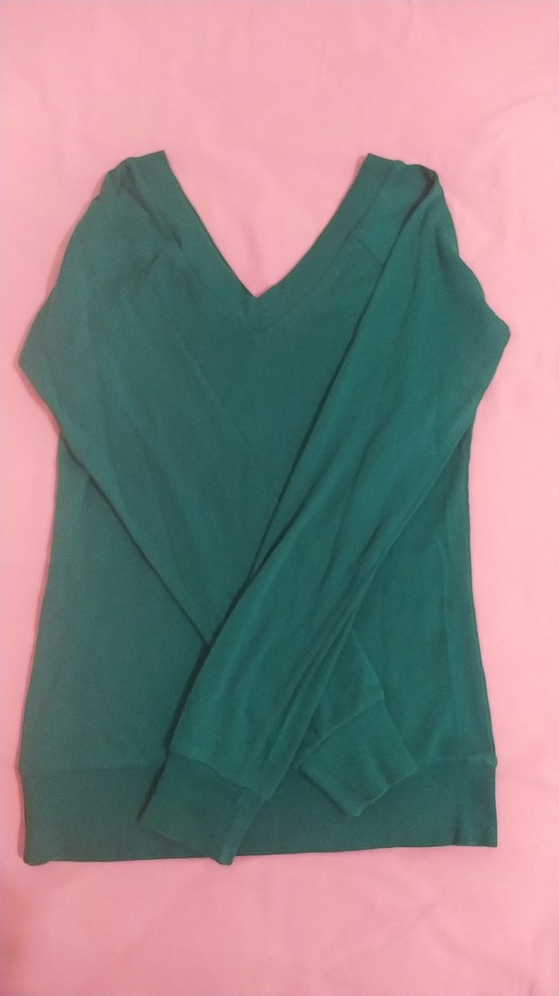 Kadın Yeşil V Yakalı Uzun Kollu Kazak - Görsel 2