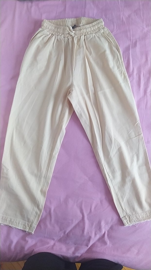 Beyaz Midi Kadın Kumaş Pantolon - Görsel 3