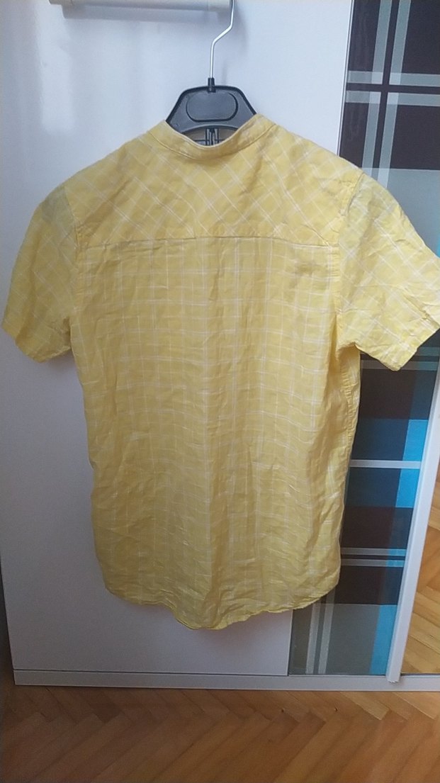 Sarı Kısa Kollu Erkek Keten Gömlek - Görsel 2