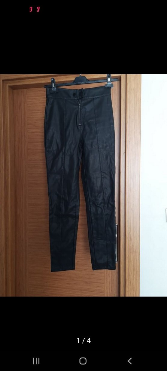 Fermuarlı Siyah Deri Biker Pantolon - Görsel 5