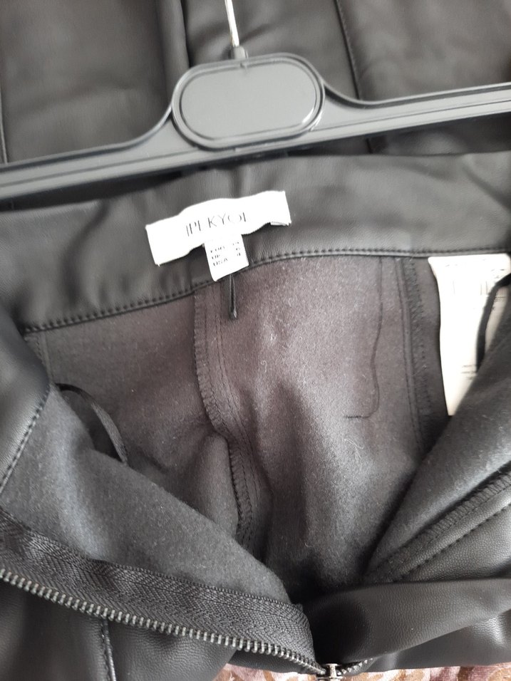 Fermuarlı Siyah Deri Biker Pantolon - Görsel 3