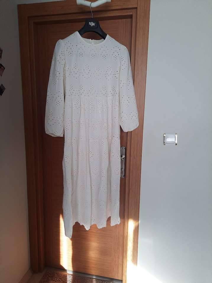 Dantel Detaylı Bohem Beyaz Uzun Elbise - Görsel 5