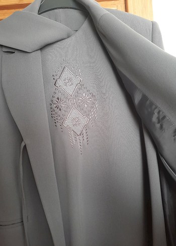 Gri Kadın Uzun Kollu Kemerli Takım Elbise - Görsel 7