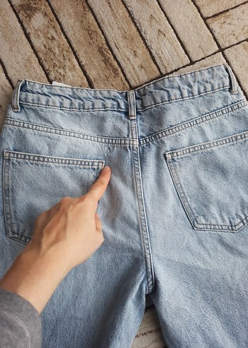 Kadın Mavi Bol Kesim Midi Denim Pantolon - Görsel 5