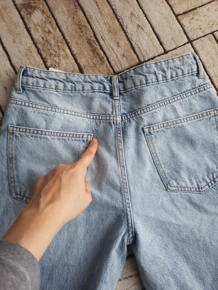 Kadın Mavi Bol Kesim Midi Denim Pantolon - Görsel 5