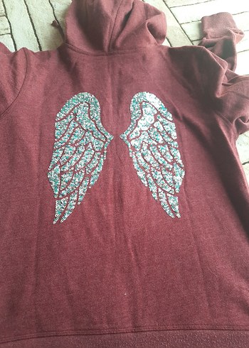 Bordo Parlak Kanat Baskılı Victoria Secret Sweatshirt