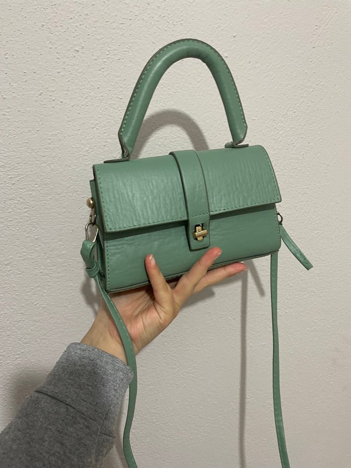 Minimalist Yeşil Deri Kadın Çanta - Görsel 2
