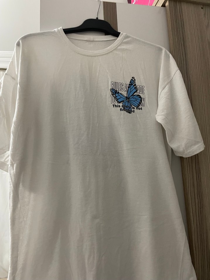 Mavi Baskılı Kelebekli Kız Tişörtü - Görsel 2