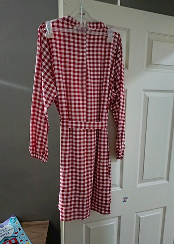 Kırmızı kareli mini elbise - Görsel 2