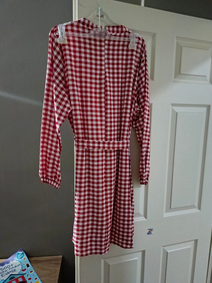 Kırmızı kareli mini elbise - Görsel 2