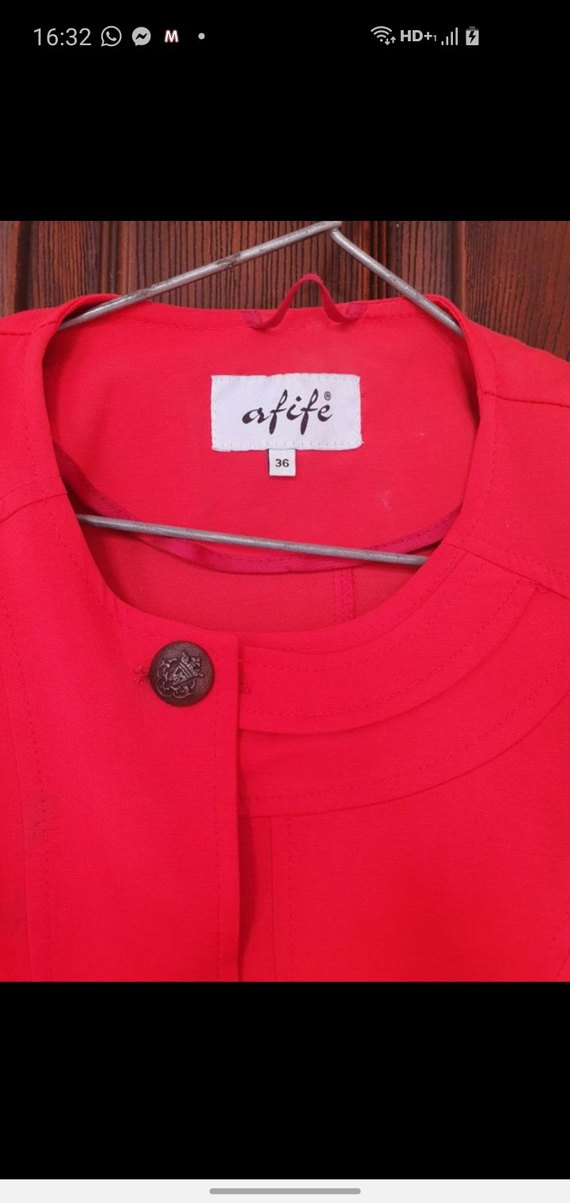 Afife düğmeli Kırmızı Uzun Kadın Kap - Görsel 2