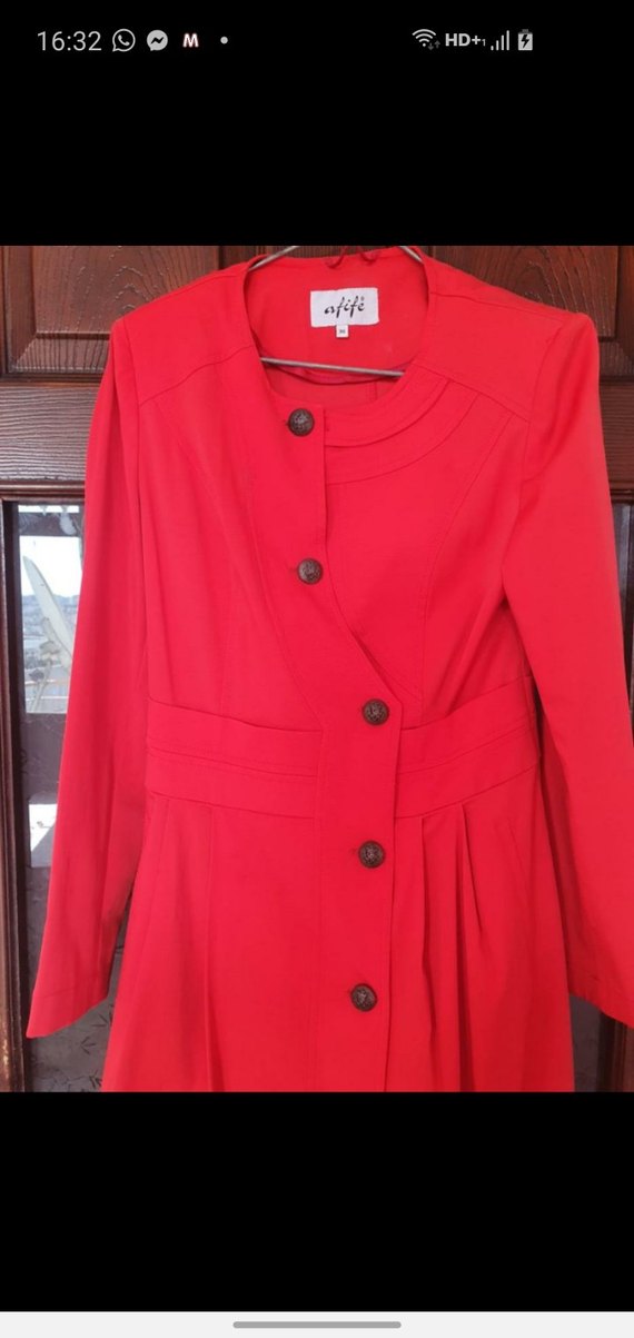 Afife düğmeli Kırmızı Uzun Kadın Kap - Görsel 3